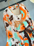 Desenli Belden Bağlamalı Deniz Yıldızı Detaylı Uzun Kimono 0126 - Kahve