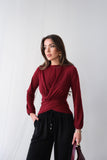 Wrap Detaylı Kruvaze Kesim Uzun Kollu Bluz 2000 - Bordo