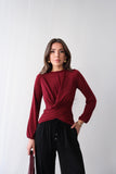 Wrap Detaylı Kruvaze Kesim Uzun Kollu Bluz 2000 - Bordo
