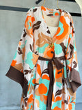Desenli Belden Bağlamalı Deniz Yıldızı Detaylı Uzun Kimono 0126 - Kahve