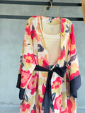Desenli Belden Bağlamalı Deniz Yıldızı Detaylı Uzun Kimono 0126 - Pembe