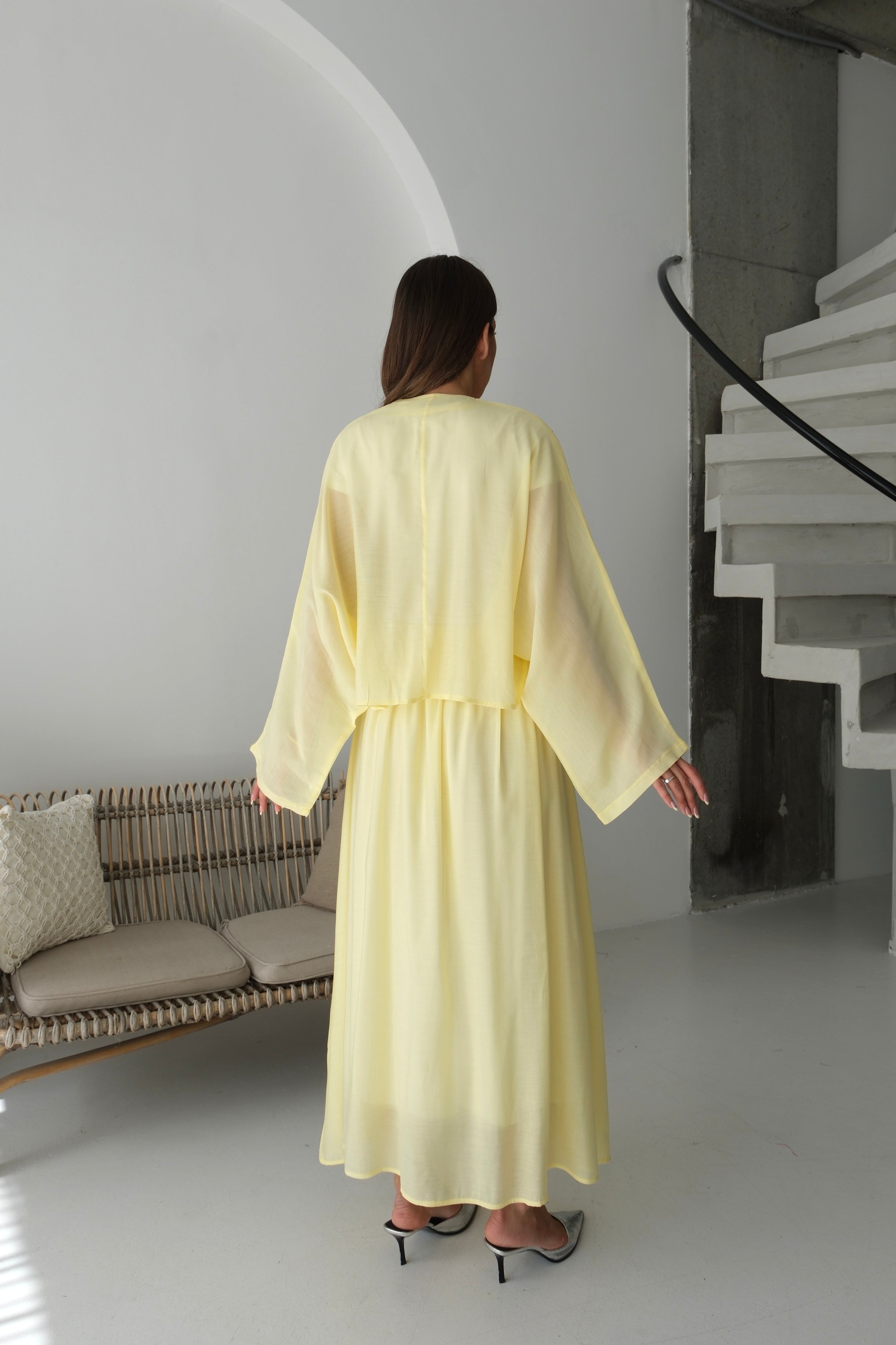 Oversize Taş Detaylı Gömlek ve Dökümlü Astarlı Etek İkili Takım 8830 - Sarı