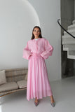 Oversize Taş Detaylı Gömlek ve Dökümlü Astarlı Etek İkili Takım 8830 - Pembe