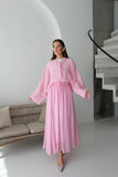 Oversize Taş Detaylı Gömlek ve Dökümlü Astarlı Etek İkili Takım 8830 - Pembe