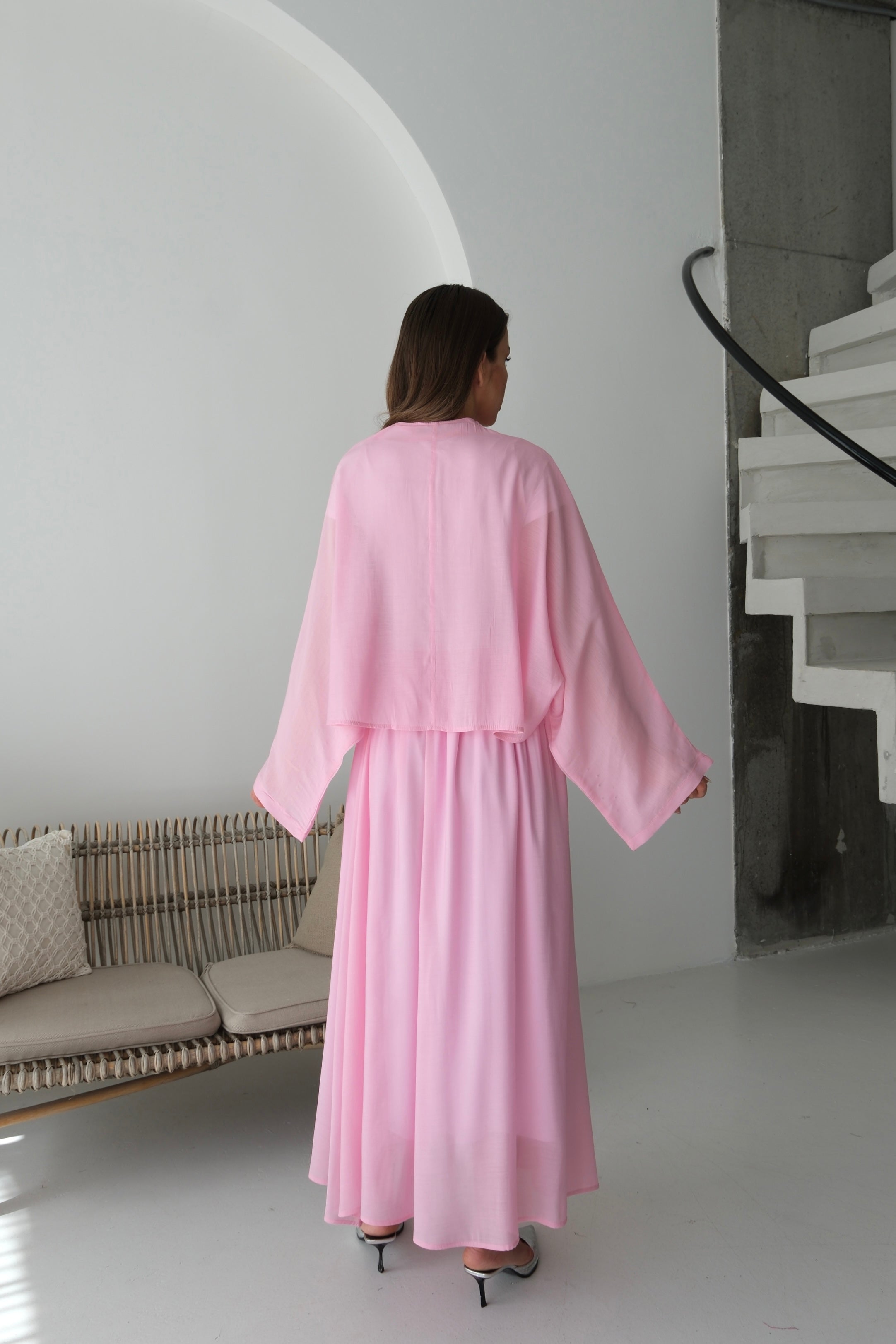 Oversize Taş Detaylı Gömlek ve Dökümlü Astarlı Etek İkili Takım 8830 - Pembe