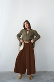 Beli Lastikli Geniş Kesim Kloş Double Krep Pantolon Etek 5187 - Kahverengi