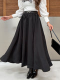 Kemerli Pilili Flare Maxi Etek Siyah 9065