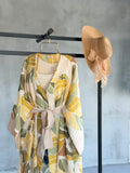Desenli Belden Bağlamalı Deniz Yıldızı Detaylı Uzun Kimono 0126 - Sarı