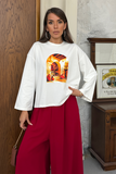 Kadın Dijital Baskılı Bisiklet Yaka Rahat Kesim Beyaz Sweatshirt 3192
