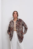 Dijital Baskılı Leopar Desenli Oversize Gömlek