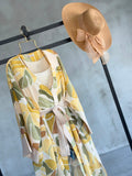 Desenli Belden Bağlamalı Deniz Yıldızı Detaylı Uzun Kimono 0126 - Sarı