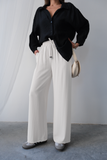 Yazlık Rahat Kesim İp Bağcıklı Geniş Paça Palazzo Pantolon 4316 - Ekru