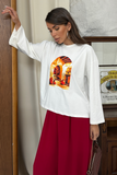 Kadın Dijital Baskılı Bisiklet Yaka Rahat Kesim Beyaz Sweatshirt 3192