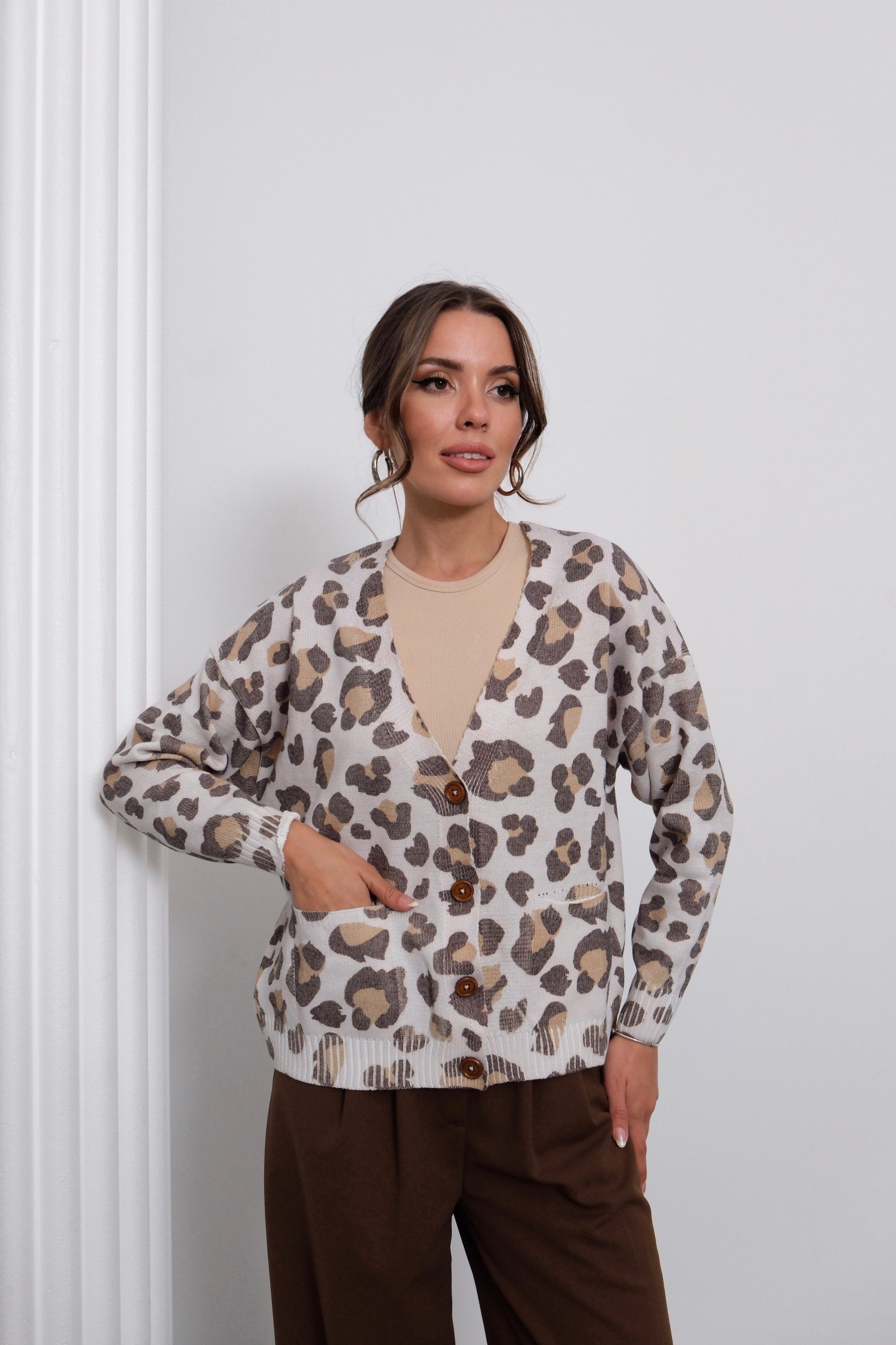 HatunAtila Leopar Desenli Triko Hırka 50341-2