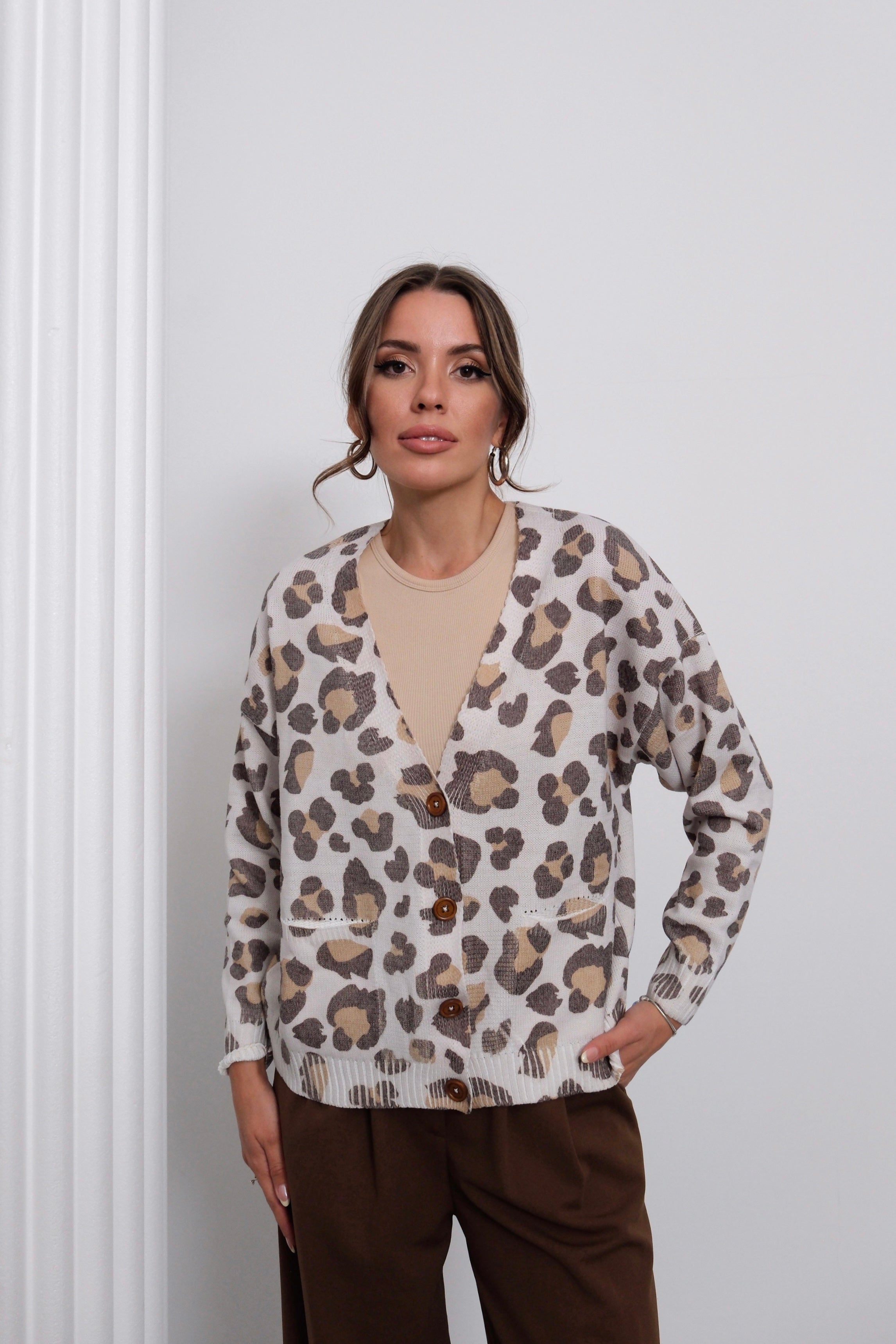 HatunAtila Leopar Desenli Triko Hırka 50341-2
