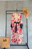 Desenli Belden Bağlamalı Deniz Yıldızı Detaylı Uzun Kimono 0126 - Pembe