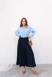 Beli Lastikli Geniş Kesim Kloş Double Krep Pantolon Etek 5187 - Lacivert