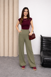 Yüksek Bel Beli İçten Lastikli Çima Detaylı Geniş Paça Pantolon 8908 - Yeşil